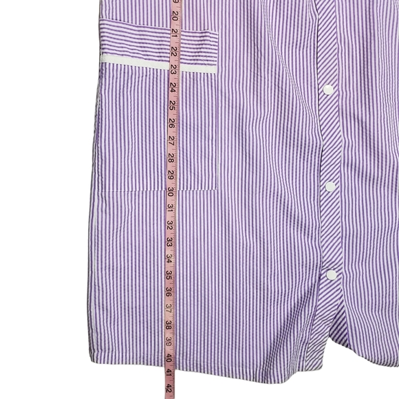 Anthony Richards Purple Seersucker Nightgown Sz M Embroidered Floral Butterfly - Picture 11 of 13